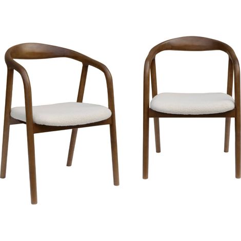 sweeek - 2er-Set Sessel Heveaholz Bouclé-Bezug Nussbaumfarben / Weiß (1/5)