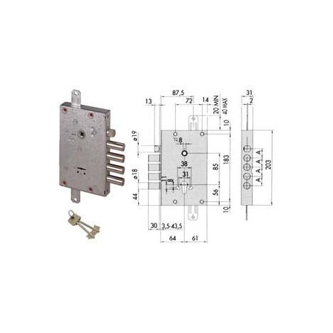 Serratura Triplice Applicare Con Scrocco Doppia Mappa Blindate 57515 - mm.60 DX/SX (57515480)