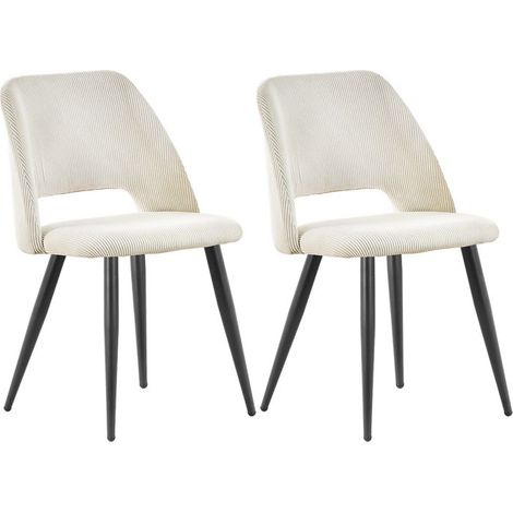 Chaise salle à manger - WAFTING - Chaise rembourrée - Velours beige - Pieds métal - Lot de 2 (1/5)