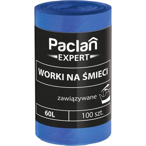 Sacs poubelle Paclan Expert à fermeture nouée 60L 100 pièces.