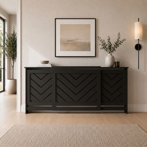 Radiator Cover Black Modern Chevron Slat Shelves MDF Cabinet Shelf Adjustable