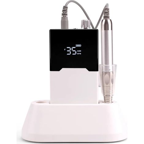Perceuse à Corps Mince, perceuse à Ongles sans balais, Base de Bureau Rechargeable 35000 TR/Min, Machine électrique irrégulière, Lime à Ongles sans Fil(Silver Gift Pack) (1/5)
