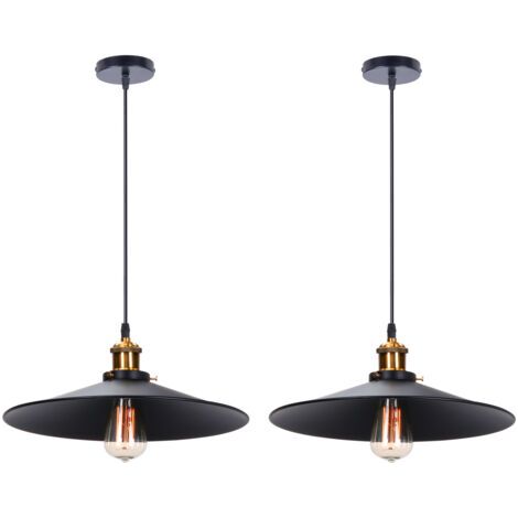 royaluxe- 2PCS Suspension Luminaire Rétro Lustre En Fer En Métal Plafonnier D'Intérieur Vintage Pour Salle À Manger, Chambre À Coucher, Noir 36CM (1/5)