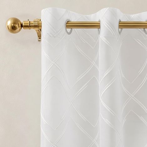Rideau Voilage Lot de 2, 140x225cm, à Oeillet Semi-Transparent en Décorations d'intérieur de Fenêtre de Salon Moderne Chambre Cuisine Balcon Baie Vitrée Léger Romantique, Blanc (1/5)