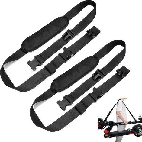 Set mit 2 verstellbaren Scooter-Gurten mit extra dicken, rutschfesten Schultergurten. Kompatibel mit Strandstühlen, Laufrädern, Kinderfahrrädern, Falträdern und Snowboards. Farbe: Schwarz