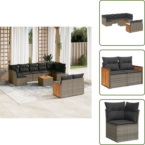 10-tlg. Garten-Sofagarnitur mit Kissen Grau Poly Rattan - Gartenmöbel - Outdoor Möbel - Lounge Set - Rattan Gartenmöbel - Esstisch (1/5)