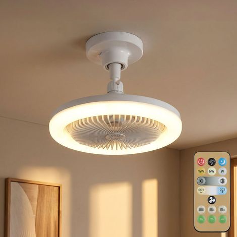 Ventilatore Soffitto con Luce LED Dimmerabile Bianco Tondo Telecomando