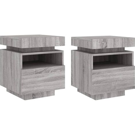 Set di 2 comodini con luci LED RGB 40 x 39 x 48,5 cm con cassetto in MDF grigio DEC032837