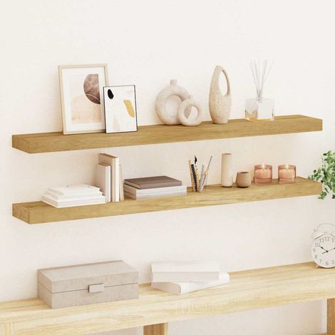 Étagères murales 2 pcs-Étagère flottante-Étagère de rangement suspendue 110x15x4 cm bois de teck massif 922507 (1/5)