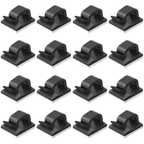 50 schwarze, selbstklebende Kabelclips aus Kunststoff, Haken zum Aufkleben ohne Bohren, Organizer für Schreibtisch und Auto, platzsparend (1/5)