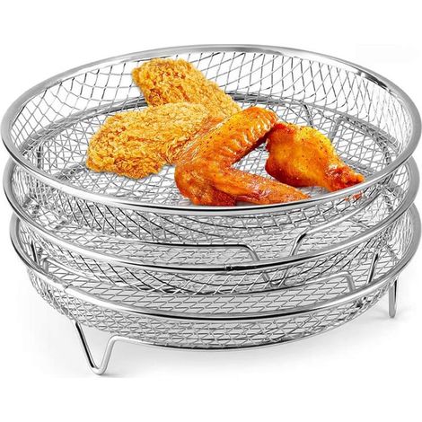 Set mit 3 stapelbaren Rosten für Heißluftfritteusen, Zubehör für Heißluftfritteusen, 20,3 cm, Edelstahl 304, Mehrschicht-Tablett für Heißluftfritteuse und Backofen (rund) (1/5)