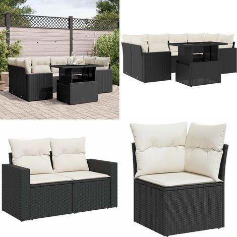 Salon de jardin 7 pcs avec coussins noir résine tressée - Ensemble Salon De Jardin - Meuble Extérieur - Jardin Design - Mobilier De Jardin - Set Salon De Jardin - Home & Living (1/5)