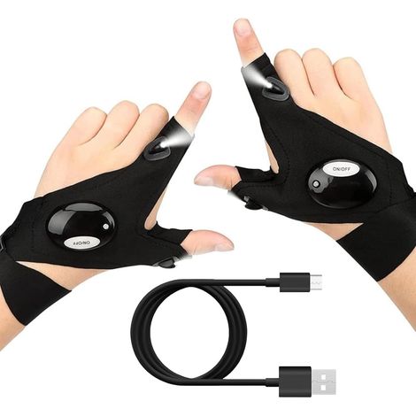 Paire de 1 Gants de Lampe de Poche à LED Rechargeable Gants de Pêche en Plein Air pour Réparer et Travailler dans Les Endroits Sombres (1/5)