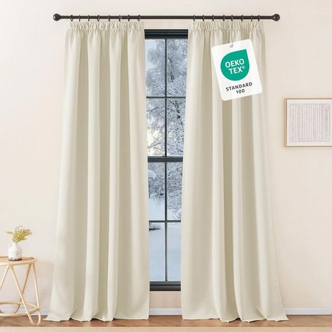 Lot de 2 Rideaux, Galon Fronceur, Isolation Thermique, Polyester, Fenêtre Salon Chambre