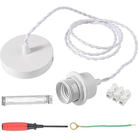 Porte Lampe Suspension E27 Anneau à Vis Tournevis Suspension Luminaire 150cm Câble Double Ligne Lampe Suspendue Plafonnier Douille E27 Chambre éclairage Plafond Salon Blanc (1/5)
