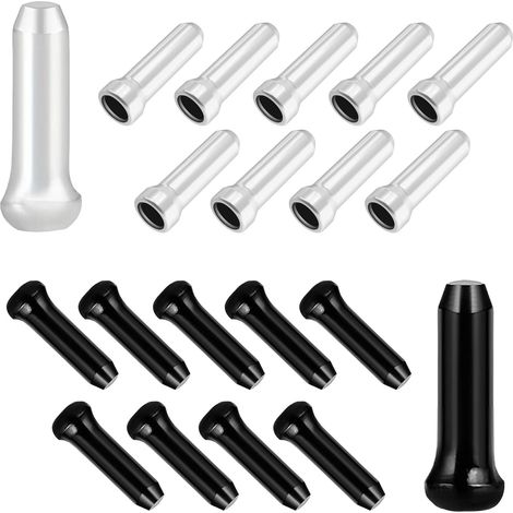 Lot de 20 embouts de câble de vélo Qrity, en alliage d'aluminium, pour VTT et vélo de route, noir et argent. (1/5)