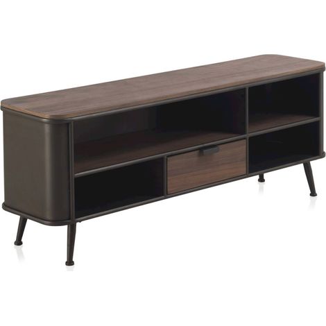 Meuble tv métal et bois avec rangement élégant gris cendré - gris cendré et bois foncé (1/5)