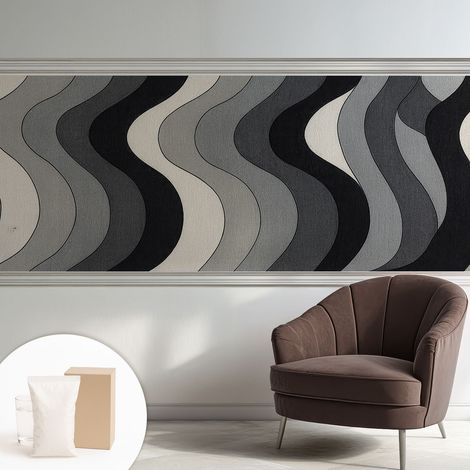 Papier peint décoratif avec colle pour salon, chambre à coucher et bureau – Design moderne et facile à poser Vagues grises 250x104 cm (1/5)
