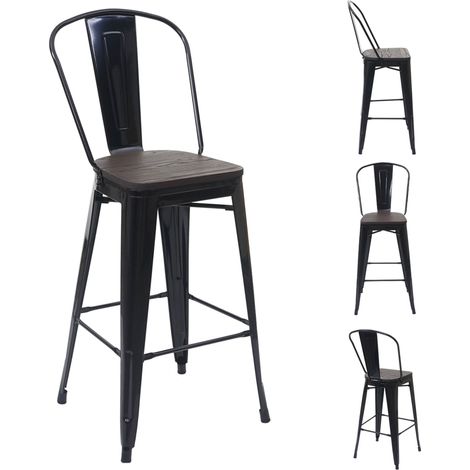 Set 4x sgabelli con schienale bistrot design industriale HHG-778 legno metallo verniciato nero (1/5)