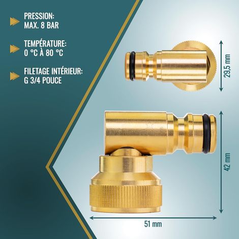 raccord coudé 3/4 pouce orientable (raccord tuyau 90 degrés en laiton avec raccord rapide et raccord robinet 3/4") (1/3)