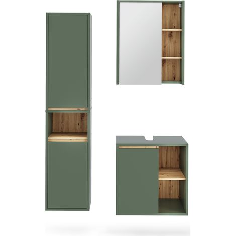 Set di mobili da bagno Viola, Verde/Artigianale, 3 parti, Vicco