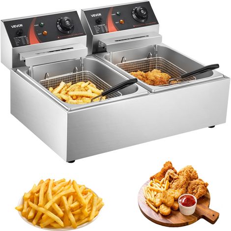 Friteuse 12L Electrique Inox, Friteuse Commerciale en Acier Inoxydable, à Double Réservoir 5000W Friteuse avec 2Paniers à Friture avec Poignée en Caoutchouc pour Frire des Aliments Cuisiner (1/5)