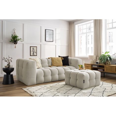 BOBOCHIC - Canapé droit convertible ouverture express 3 places CLOUD tissu lisse avec pouf   Beige