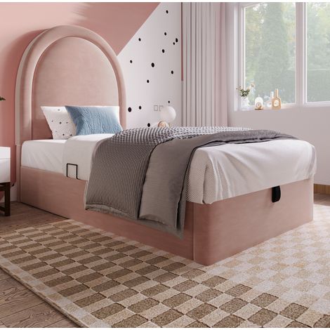 lit chambre coffre rangement 90x190 velours rose OKMYHOME (1/5)