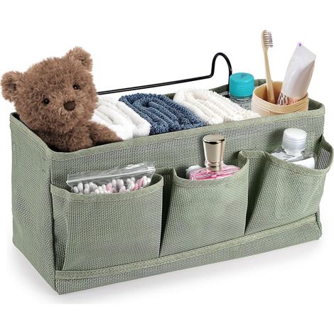 Net Rangement suspendu pour table de chevet - Organiseur de lit à suspendre - 3 compartiments - Sac de rangement suspendu pour la maison, l'école, le dortoir (vert) (1/5)