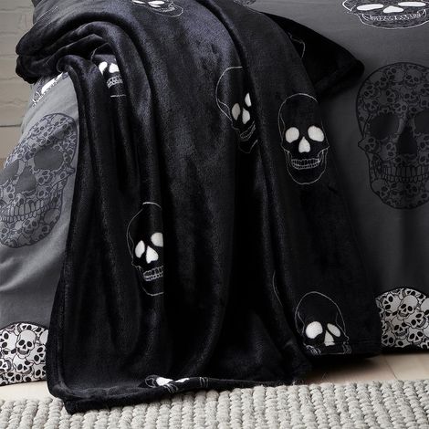 Catherine Lansfield Coperta in pile con teschi, 130 x 170 cm, grigio (1/4)