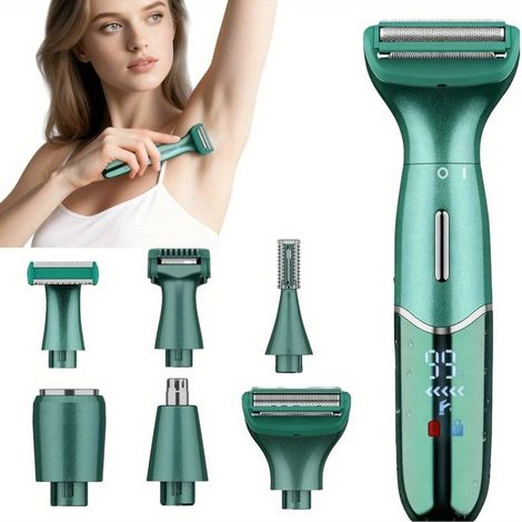 Rasoir électrique 6 en 1 pour l'épilation du maillot et du face, indolore et sans douleur (vert)