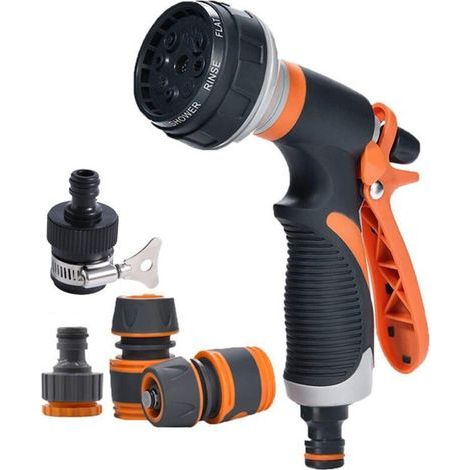 Pistolet d'arrosage, Pulvérisateur de Jardin, 8 Modes d'Arrosage Pistolet Arrosoir avec 4 Interface pour le Lavage des Voitures, les Jardins, les Plantes, les Animaux domestiques (1/5)