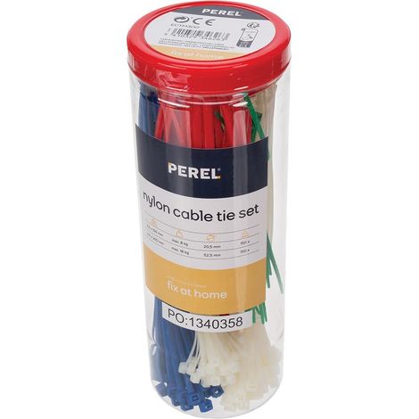 Perel Set Nylon Kabelbinder, verschiedene Farben, UV-beständig, 300 Stück