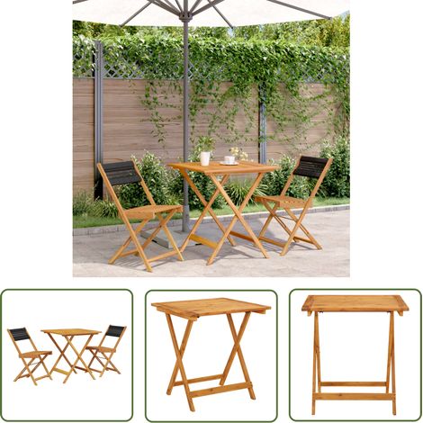 The Living Store Ensemble de bistro 3 pcs noir polypropylène et bois massif - Ensemble De Bistro - Salon De Jardin - Mobilier De Jardin - Table Pliante - Chaise Pliante (1/5)