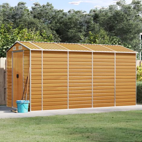 Vidaxl – Abri de jardin métal marron clair 191x385x198 cm – Acier galvanisé résistant à la rouille – Toit en pente pour drainage efficace (1/5)