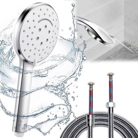 Shower Head with 2m Hose, Bathroom Shower Head with Powerful Jet Mode, High Pressure Shower Head with Cleaning Brush, Large Shower Head, Shower Bulb (1/5)