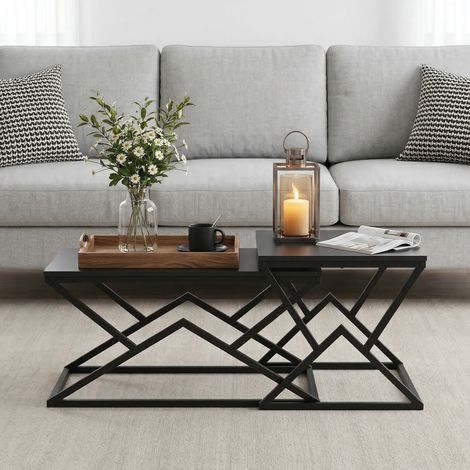Mesa baja 80x50x40 cm en paneles de madera y metal negro, ahorro de espacio para salón FloraGrace (1/5)