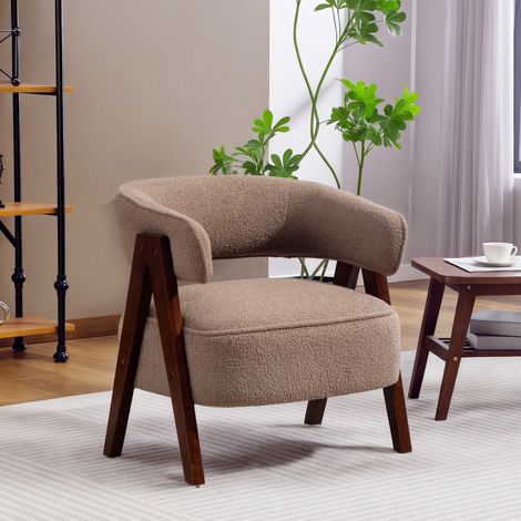 Fauteuil de salon en tissu bouclette. chaise rembourrée. assise large. dossier ergonomique. 70 x 64 x 71 cm. marron (1/5)