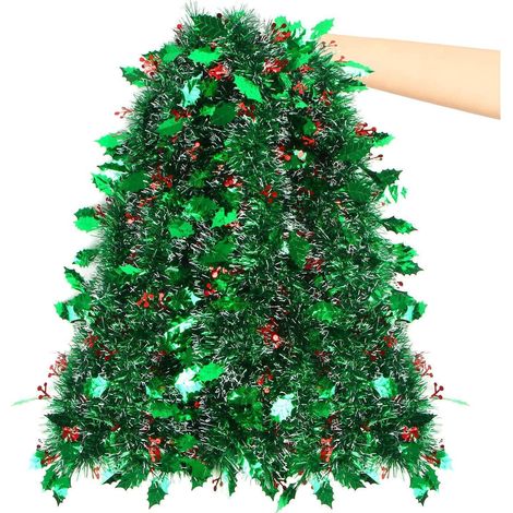 Weihnachtsgirlande 10m grün mit roten Beeren und Blättern, Lametta-Girlande für Deko