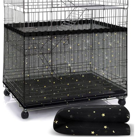 Einstellbar Vogelkäfig Abdeckung, Extra Groß Vogelkäfig Samenfänger, Papageien Kordelzug Vogelfutter Kleintiere Netz, Abdeckung Rock Bewachen für Runde Quadratische Käfige（Schwarz）