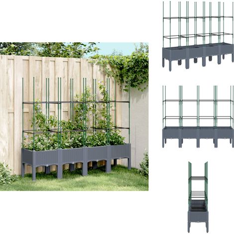 Jardinière avec treillis bleu gris 160x40x142,5 cm PP - Jardinier - Pot De Fleurs - Plante Grimpante - Terrasse - Balcon (1/5)