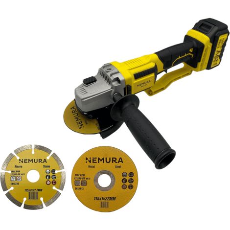 Meuleuse d'angle 125mm sans fil 20V brushless NEMURA + Batterie 4Ah + Chargeur rapide + 3 disques (1/5)