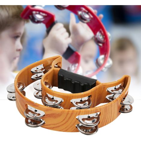 Tambourine à Grelots Double Rangée, Instrument Percussion avec Poignée Confortable (1/5)