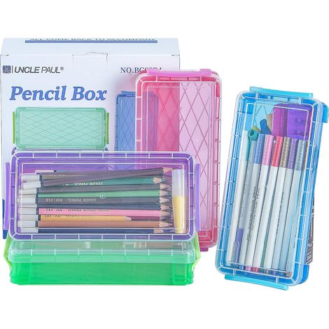 Boîte à crayons, lot de 4 étuis empilables grande capacité - Boîte de rangement pour pinceaux, crayons et pinceaux - Boîte de rangement pour fournitures de bureau et outils de dessin, idéale pour l'éc (1/5)