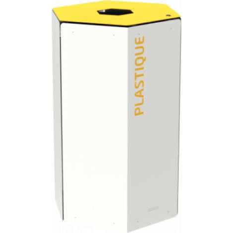Corbeille de tri sélectif Hexatri, avec serrure - emballages - 50l - blanc / jaune colza - RAL 1021
