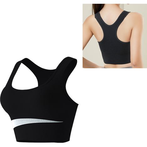 Atmungsaktiver und hautfreundlicher Nylon-Sport-BH, U-förmig, ohne Bügel, für Laufen und Fitness, schwarz, L-förmig. (1/5)