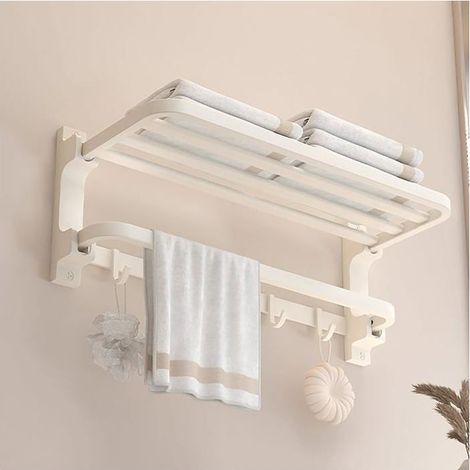 Toallero sin perforación - Blanco - Toallero de baño - Montaje en pared - con 5 ganchos para toallas de baño (1/5)