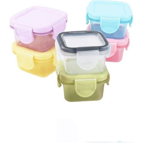 Un ensemble de six mini boîtes de rangement hermétiques et épaisses de qualité alimentaire, adaptées aux enfants et à un usage