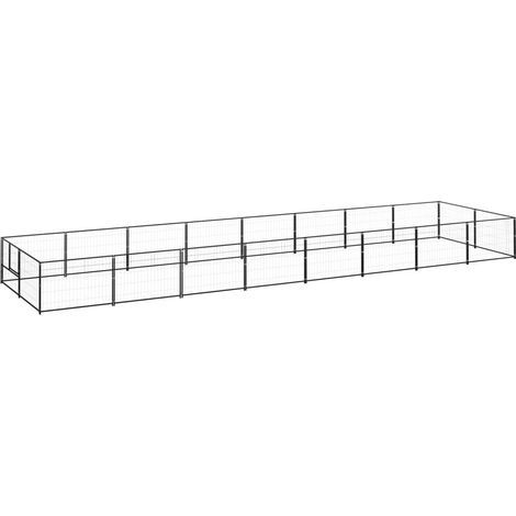 Chenil extérieur cage enclos parc animaux chien noir 16 m² acier