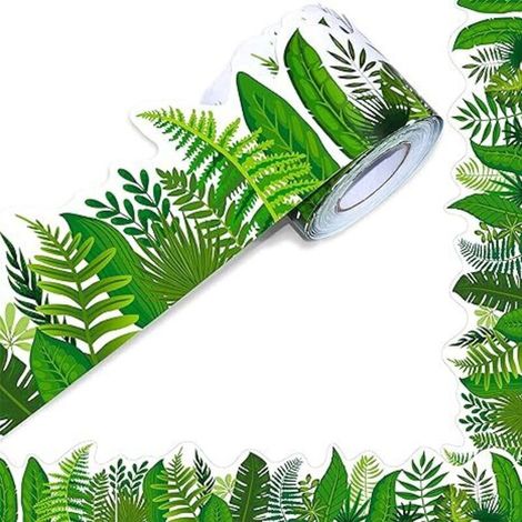 Bordure de tableau d'affichage de 7,5 cm x 18 m, bordure droite roulée avec motif de feuilles tropicales pour école, salle de (1/5)